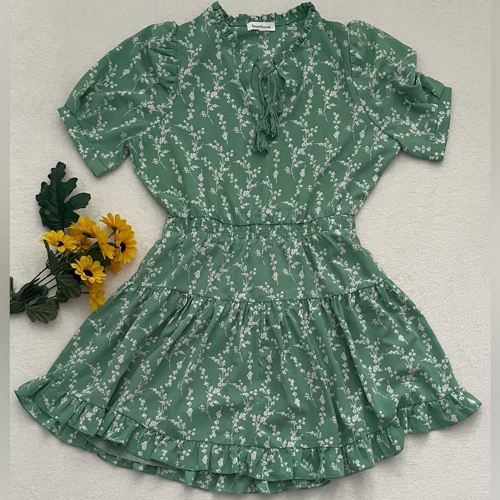 Heartloom Green Floral Ruffle Mini Dress